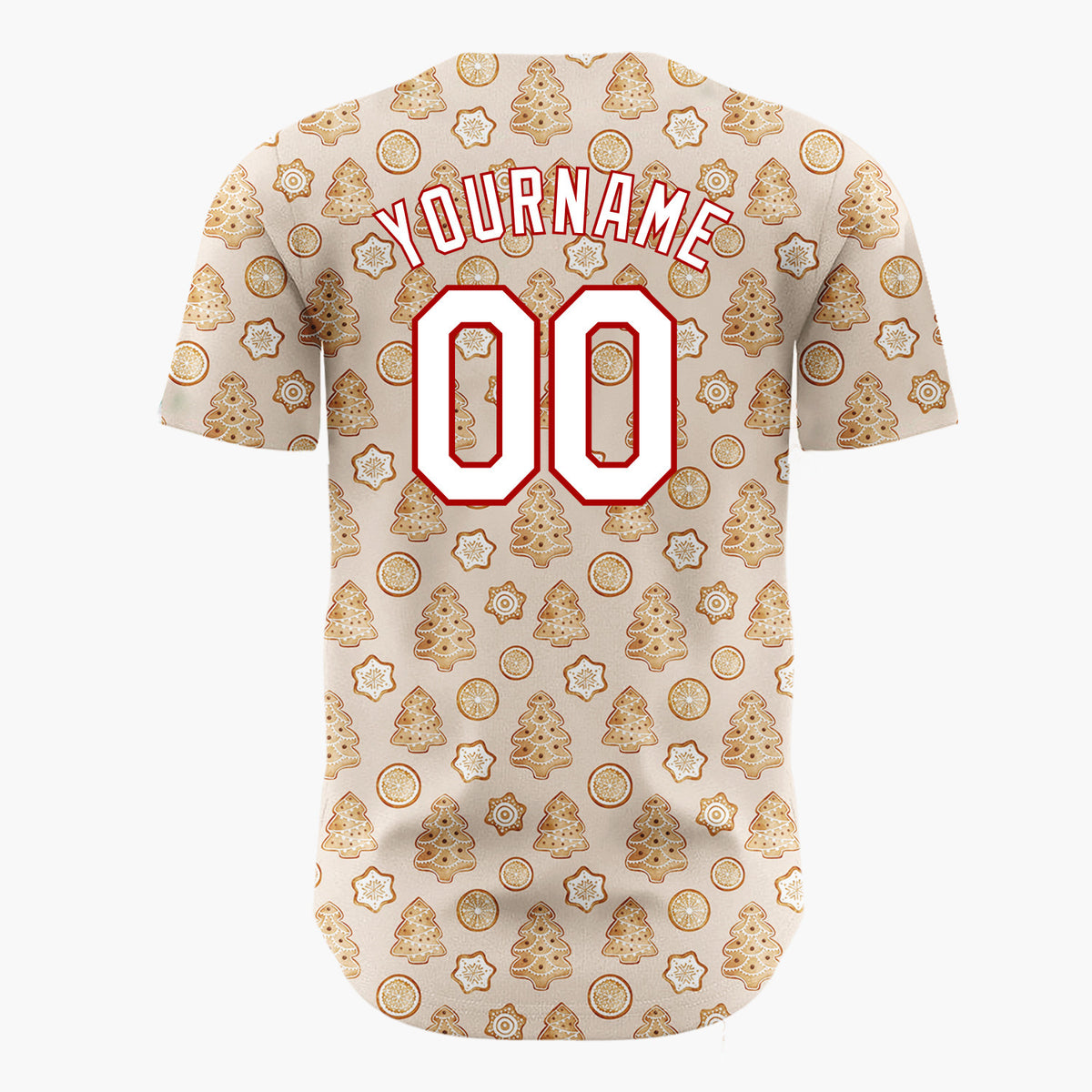 Custom Tan Gingerbread Trees And Oranges Baked Goods Pattern Christmas Baseball Jersey