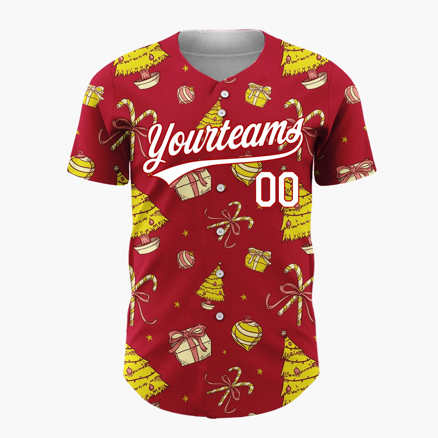 Custom Red Yellow Trees Gifts And Baubles Christmas Sketch Pattern Christmas Baseball Jersey