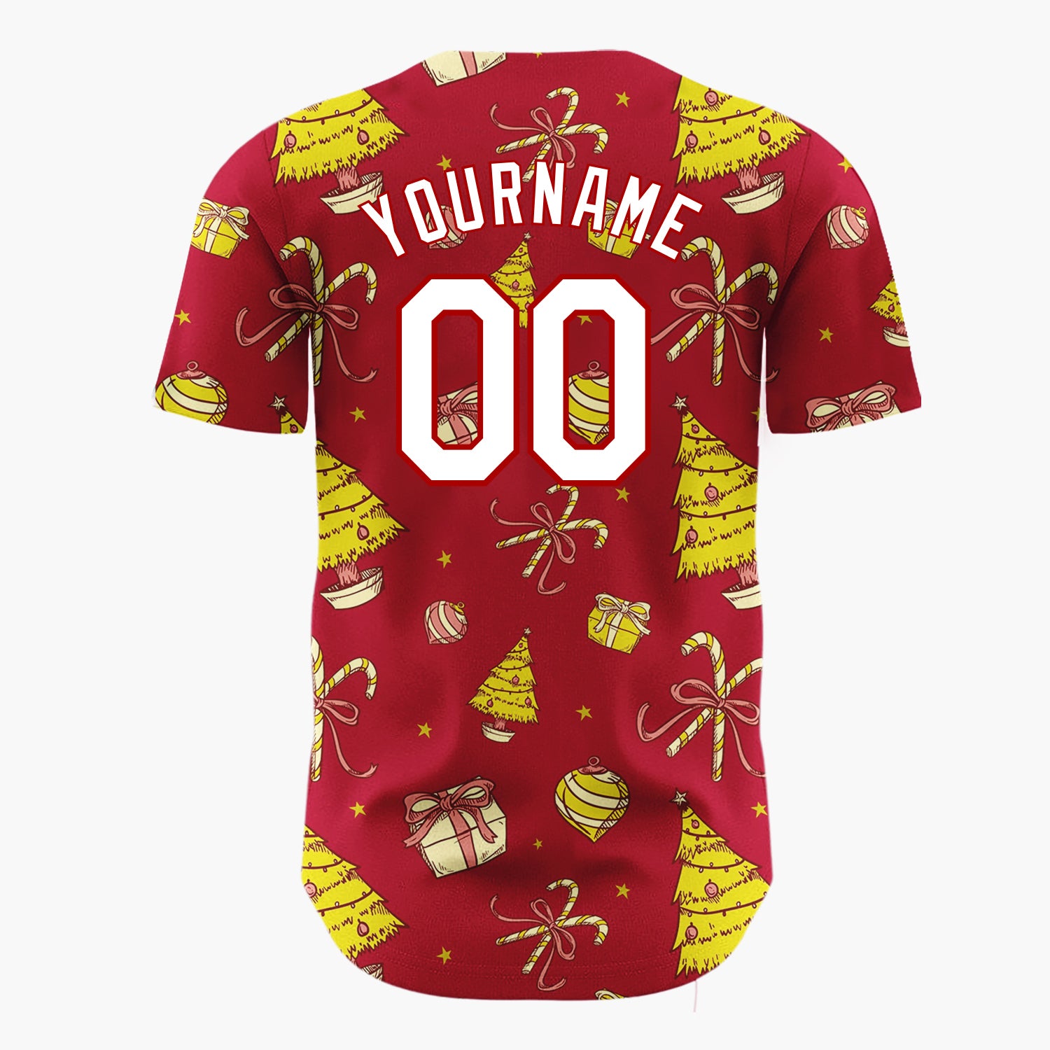Custom Red Yellow Trees Gifts And Baubles Christmas Sketch Pattern Christmas Baseball Jersey
