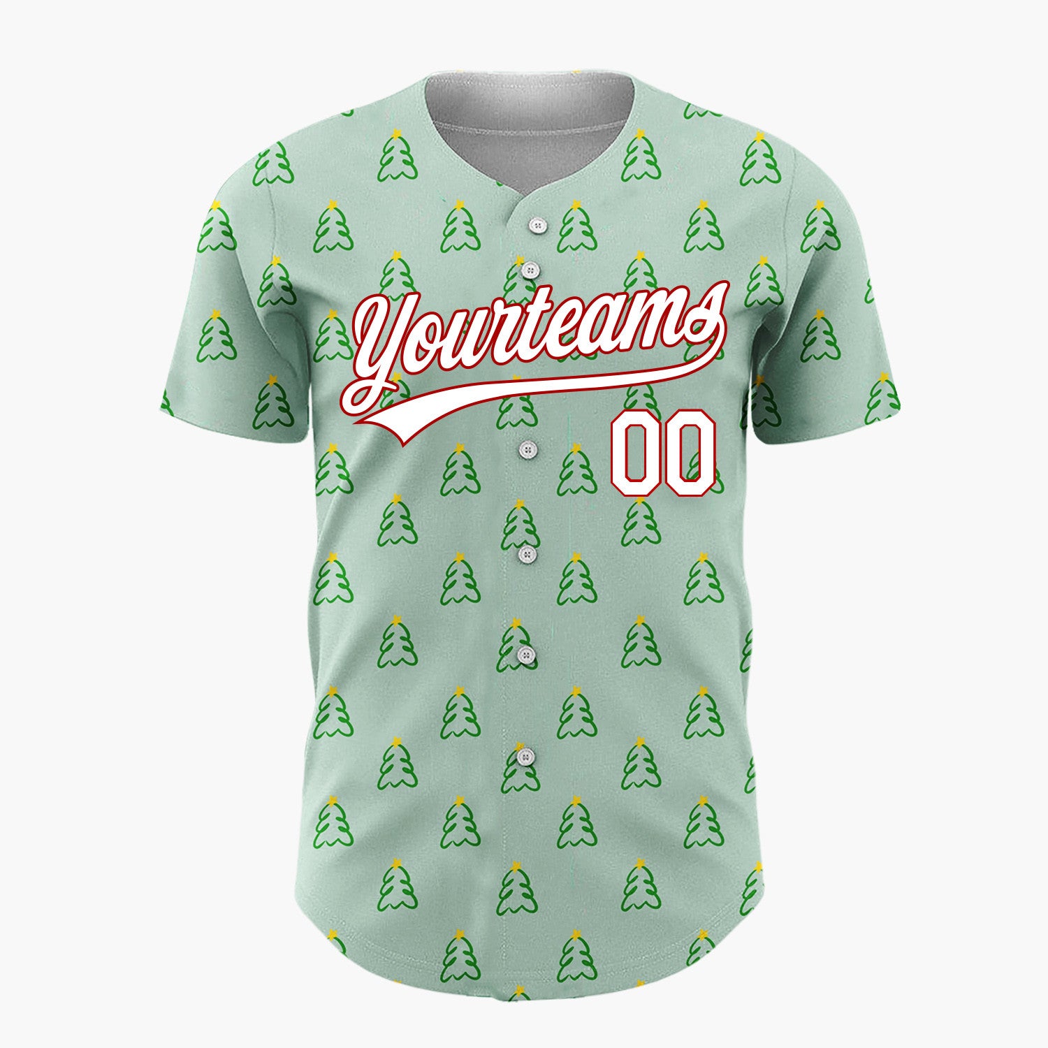 Custom Sage Simple Christmas Tree Doodles Pattern Christmas Baseball Jersey