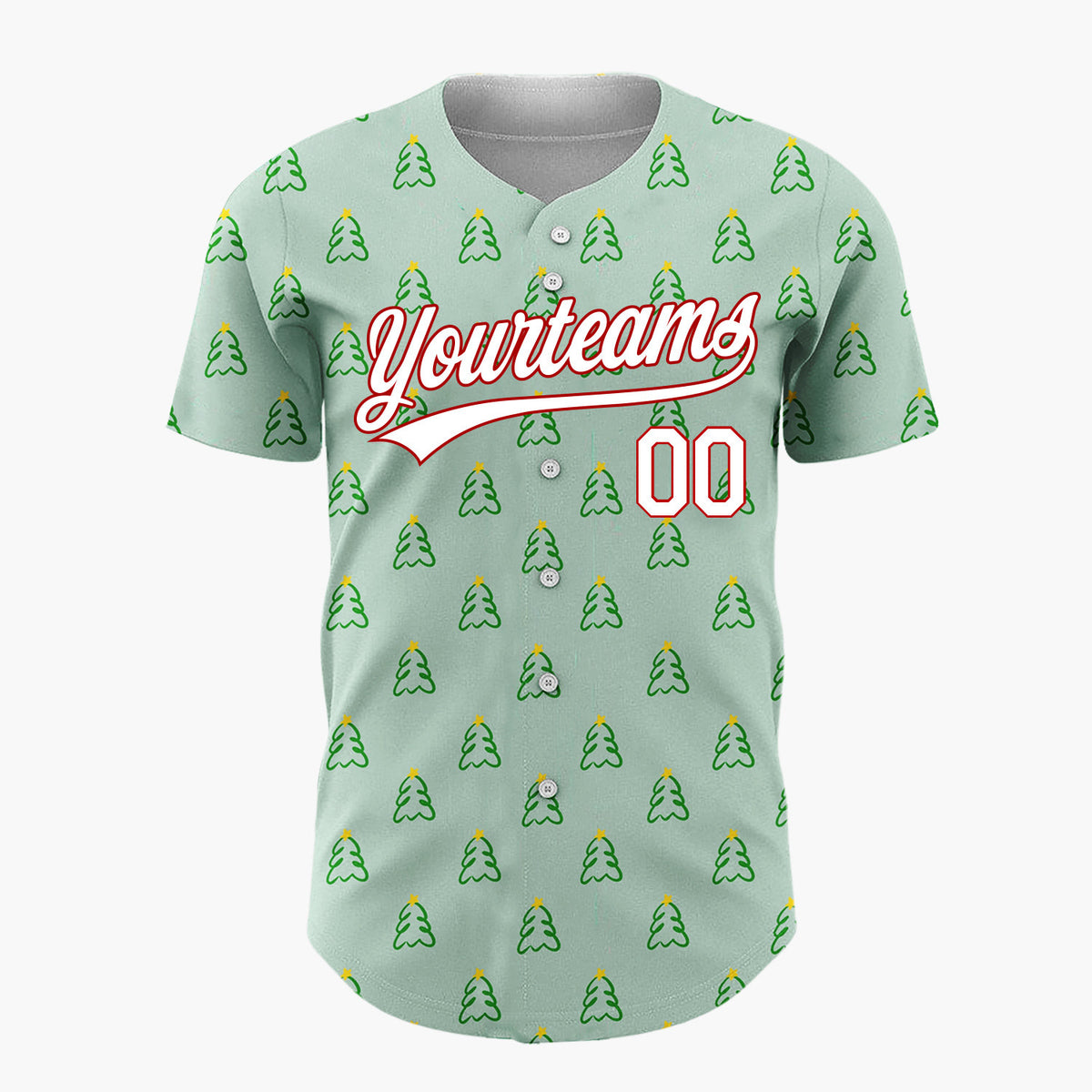 Custom Sage Simple Christmas Tree Doodles Pattern Christmas Baseball Jersey