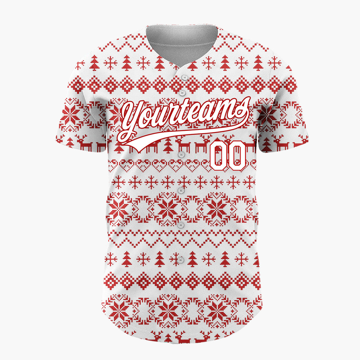 Custom White Nordic Christmas Stripes Nordic Pattern Christmas Baseball Jersey