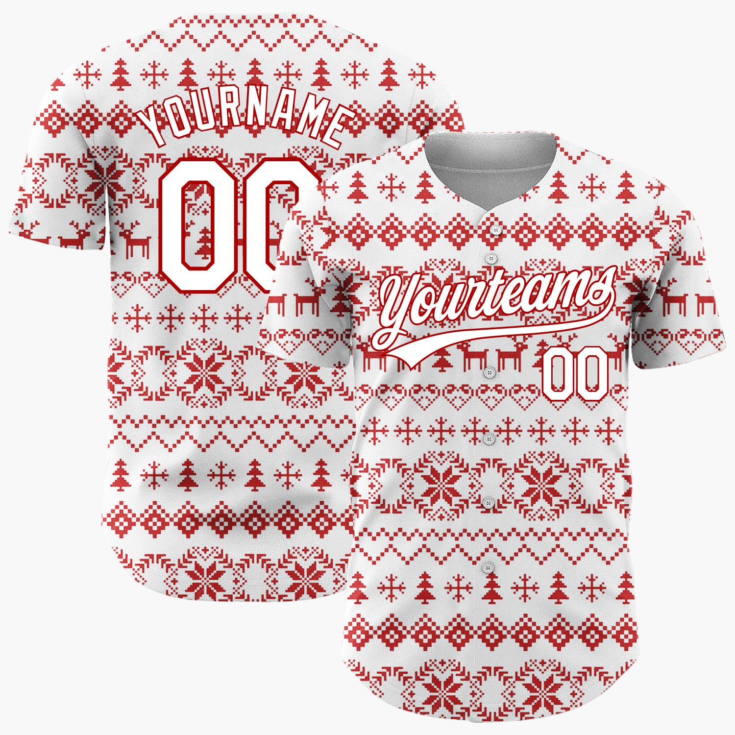 Custom White Nordic Christmas Stripes Nordic Pattern Christmas Baseball Jersey