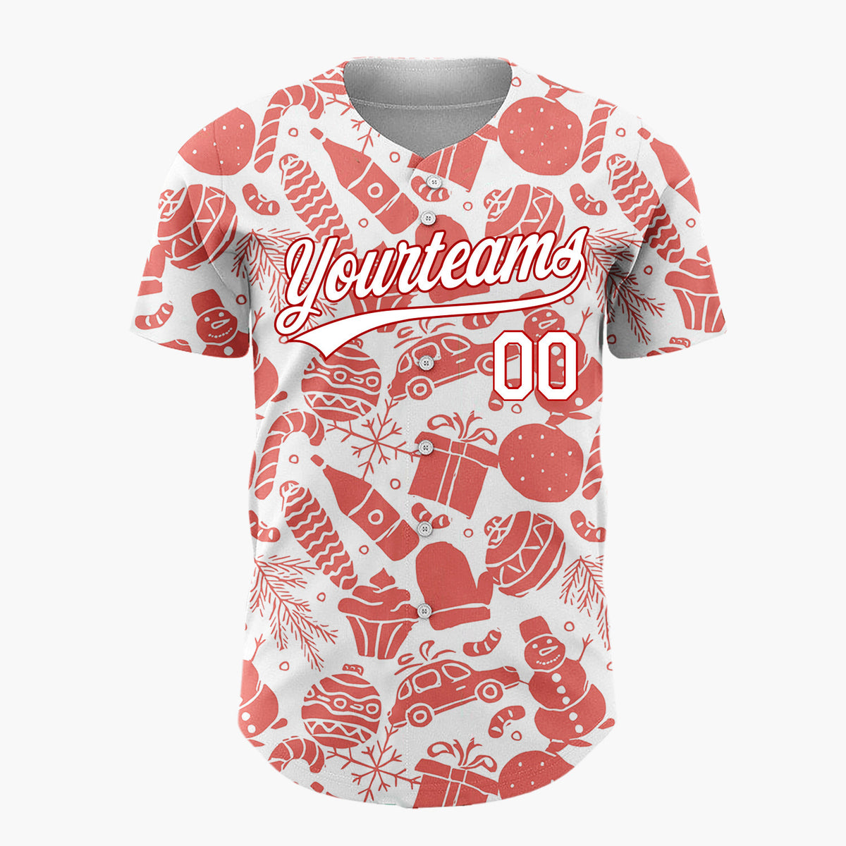 Custom White Red Christmas Doodle Sketch Pattern Christmas Baseball Jersey