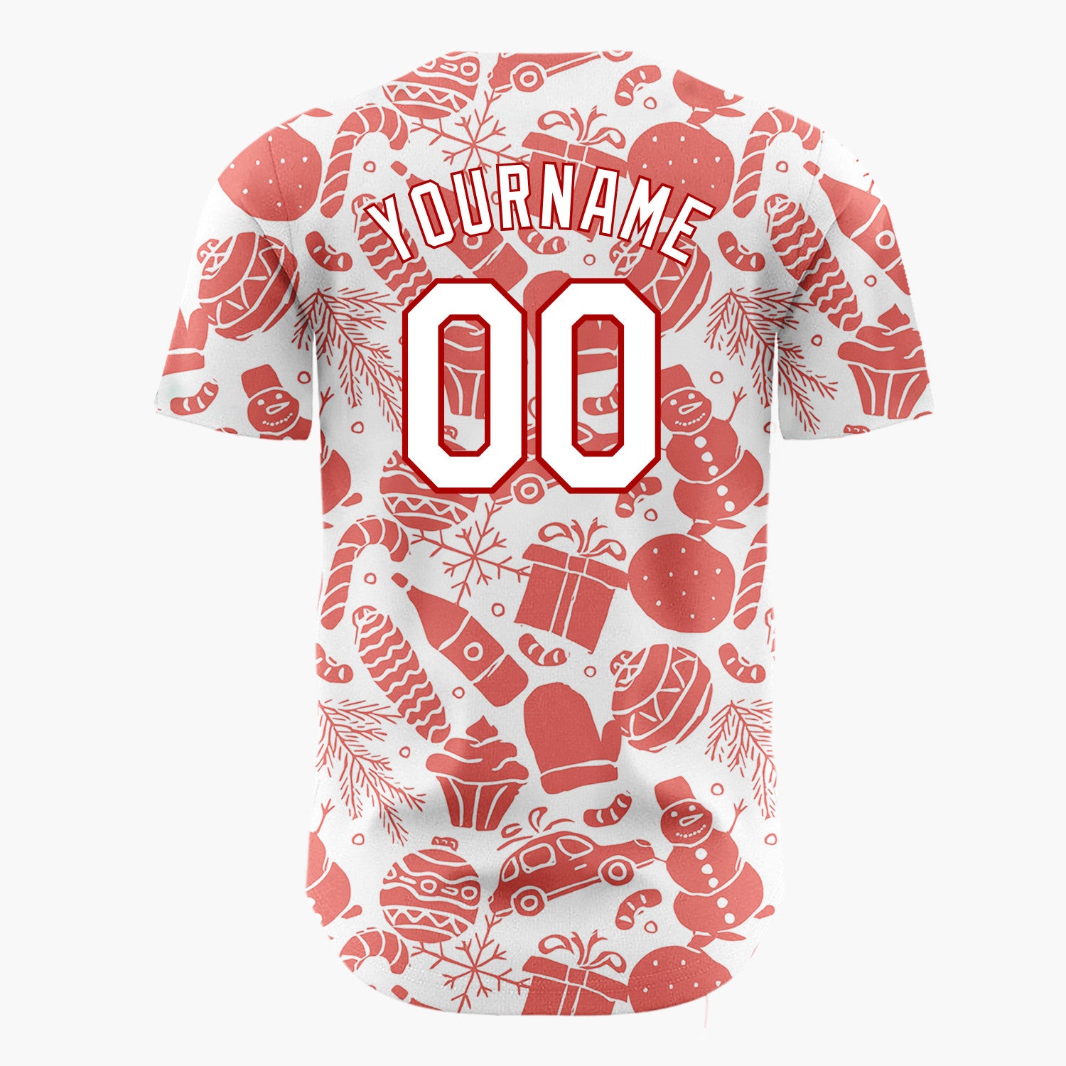 Custom White Red Christmas Doodle Sketch Pattern Christmas Baseball Jersey