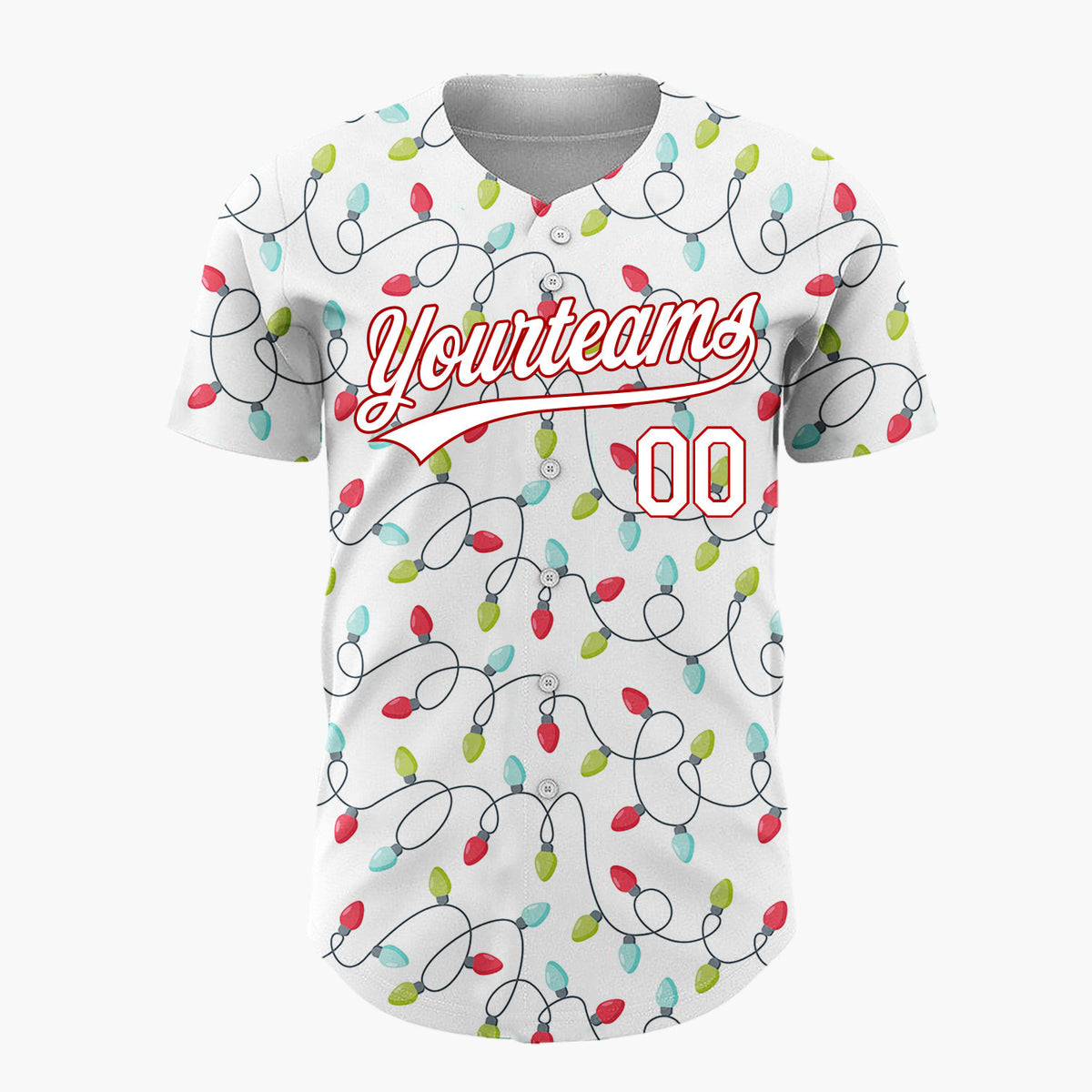 Custom White Christmas Lights Tangled String Cartoon Christmas Baseball Jersey