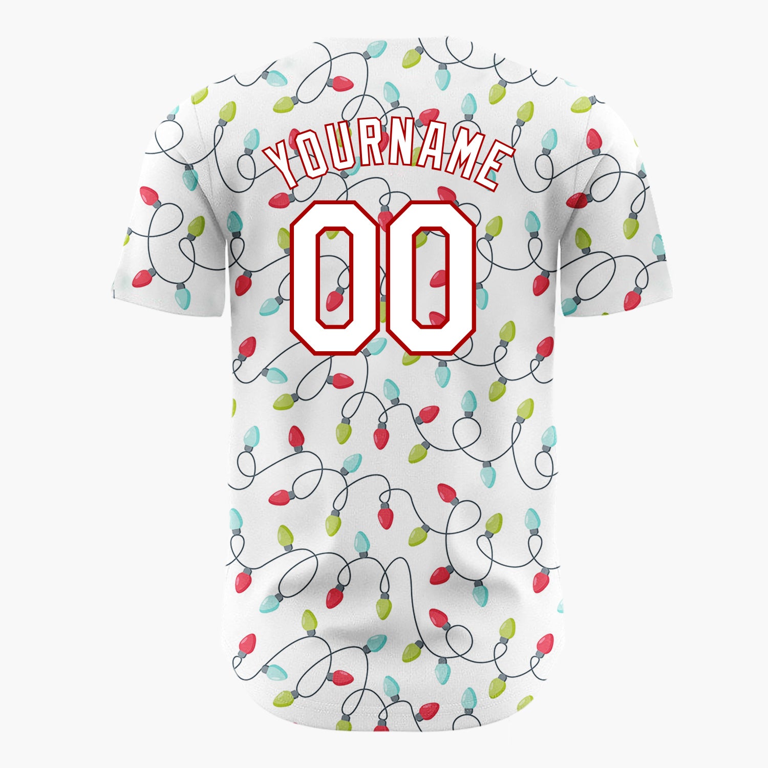 Custom White Christmas Lights Tangled String Cartoon Christmas Baseball Jersey