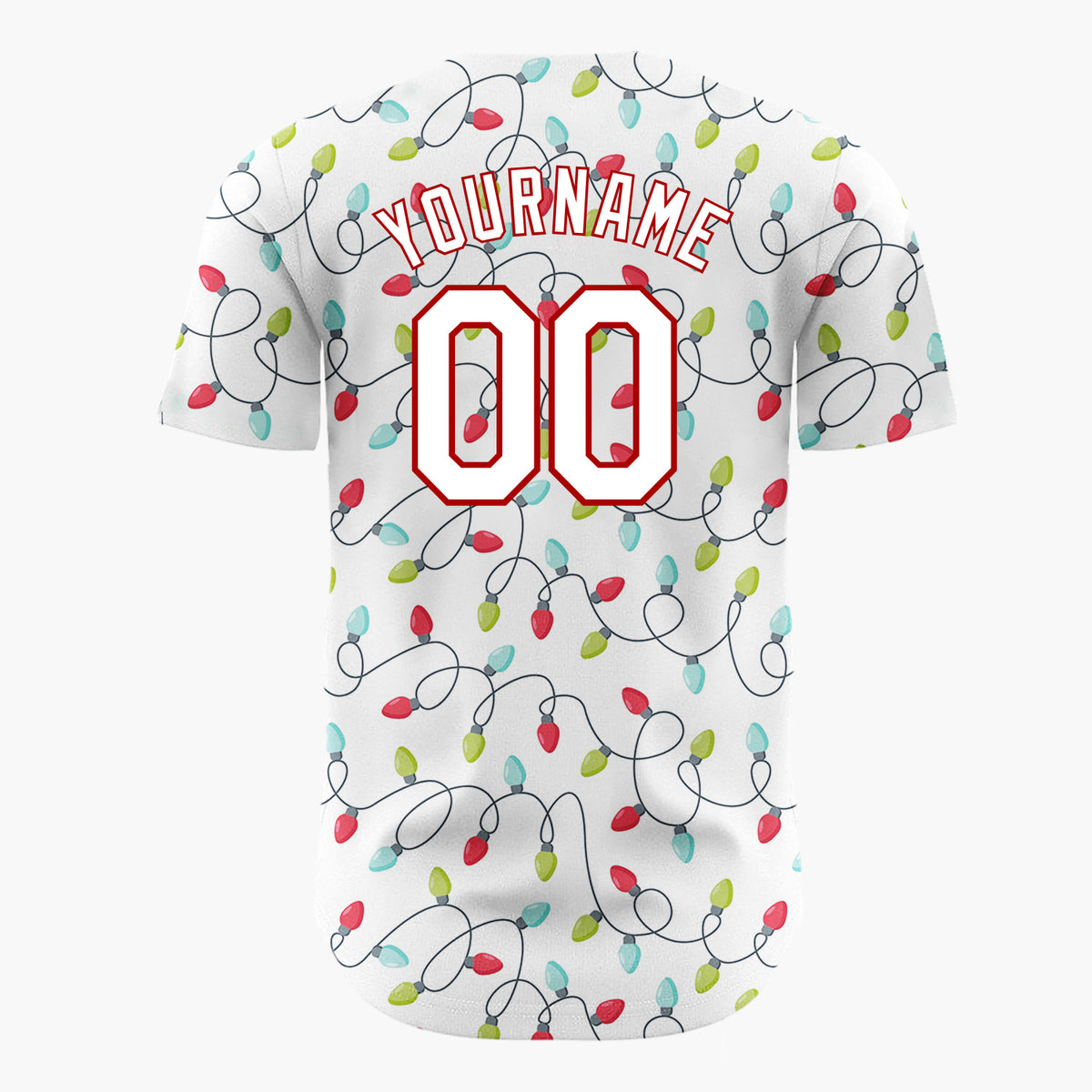 Custom White Christmas Lights Tangled String Cartoon Christmas Baseball Jersey
