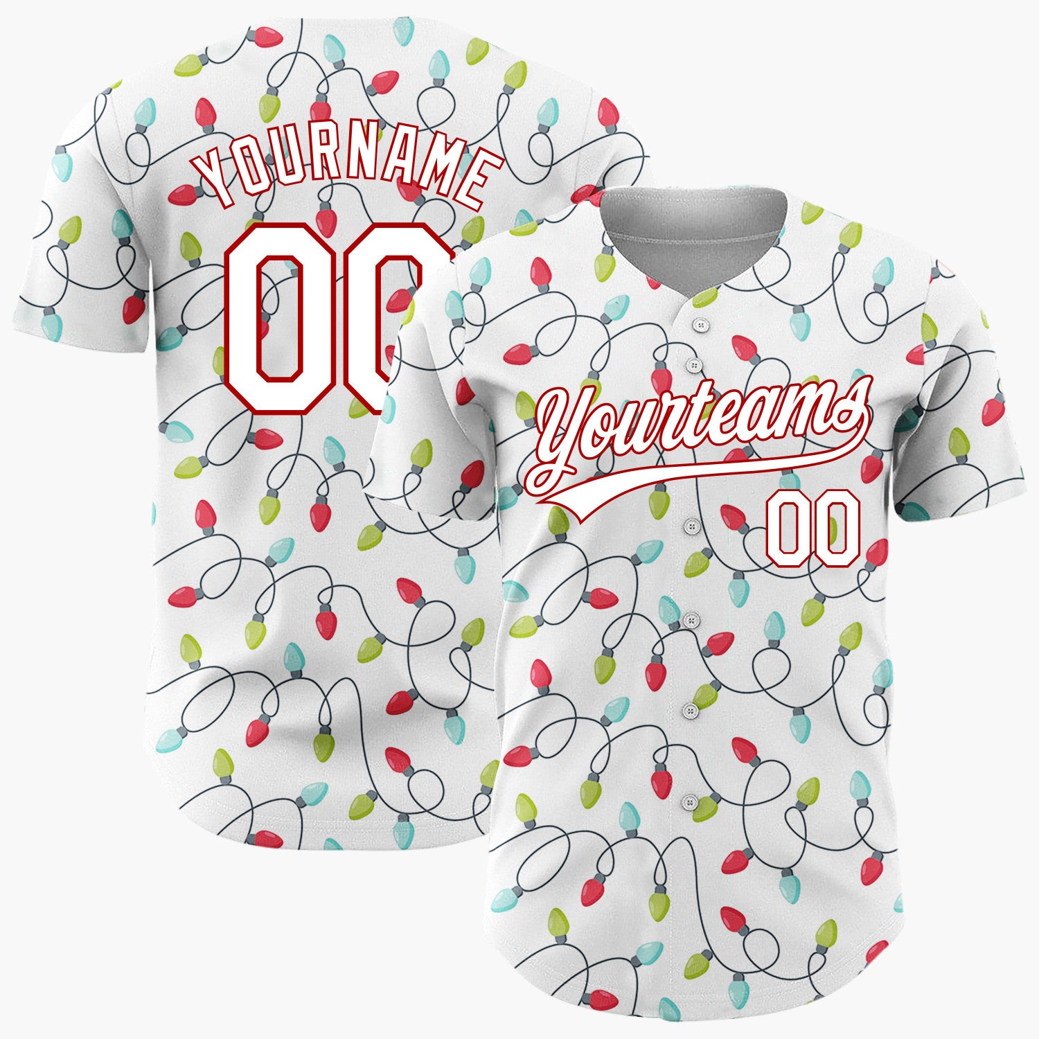 Custom White Christmas Lights Tangled String Cartoon Christmas Baseball Jersey