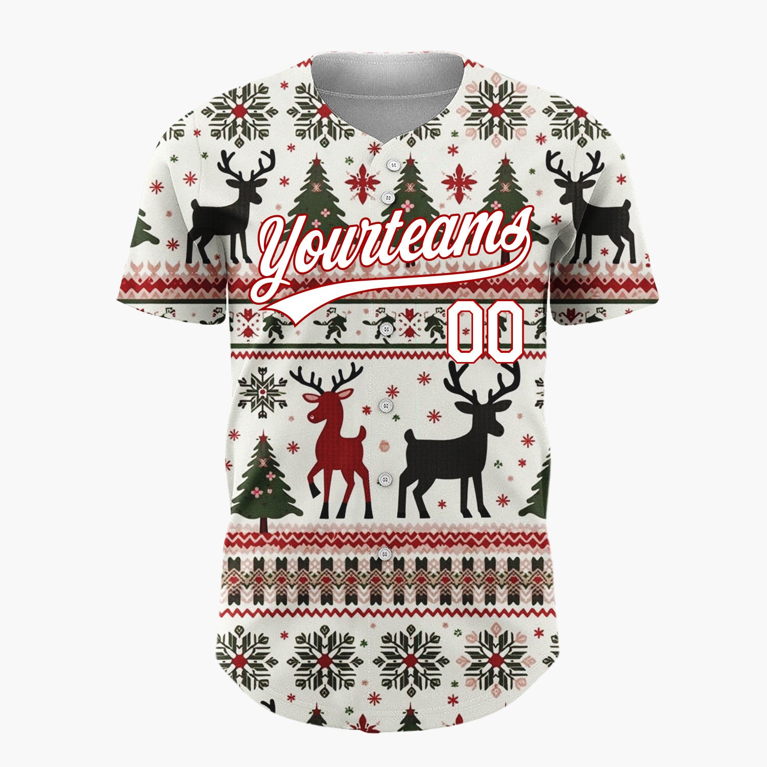 Custom White Nordic Reindeer Christmas Trees Nordic Pattern Christmas Baseball Jersey