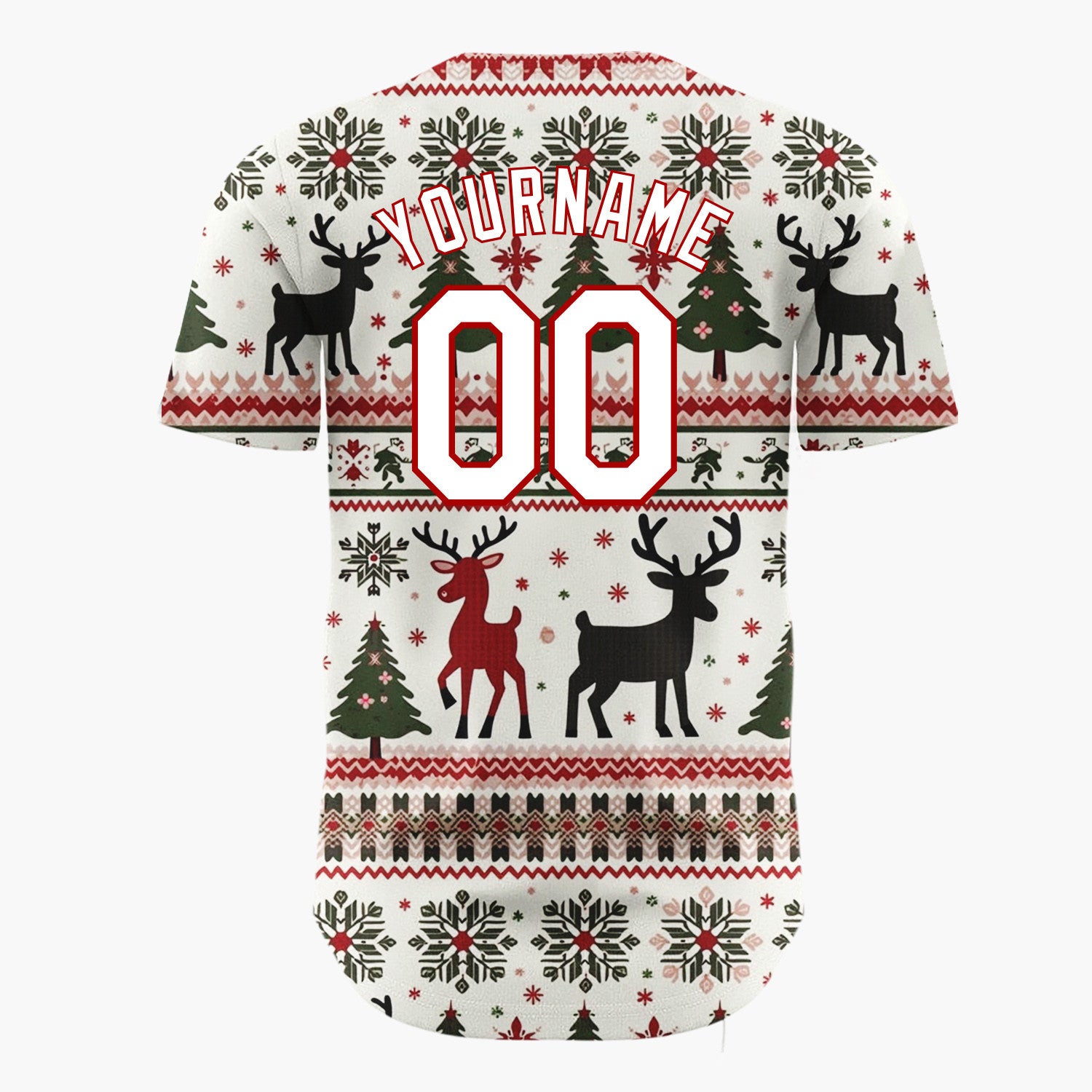 Custom White Nordic Reindeer Christmas Trees Nordic Pattern Christmas Baseball Jersey