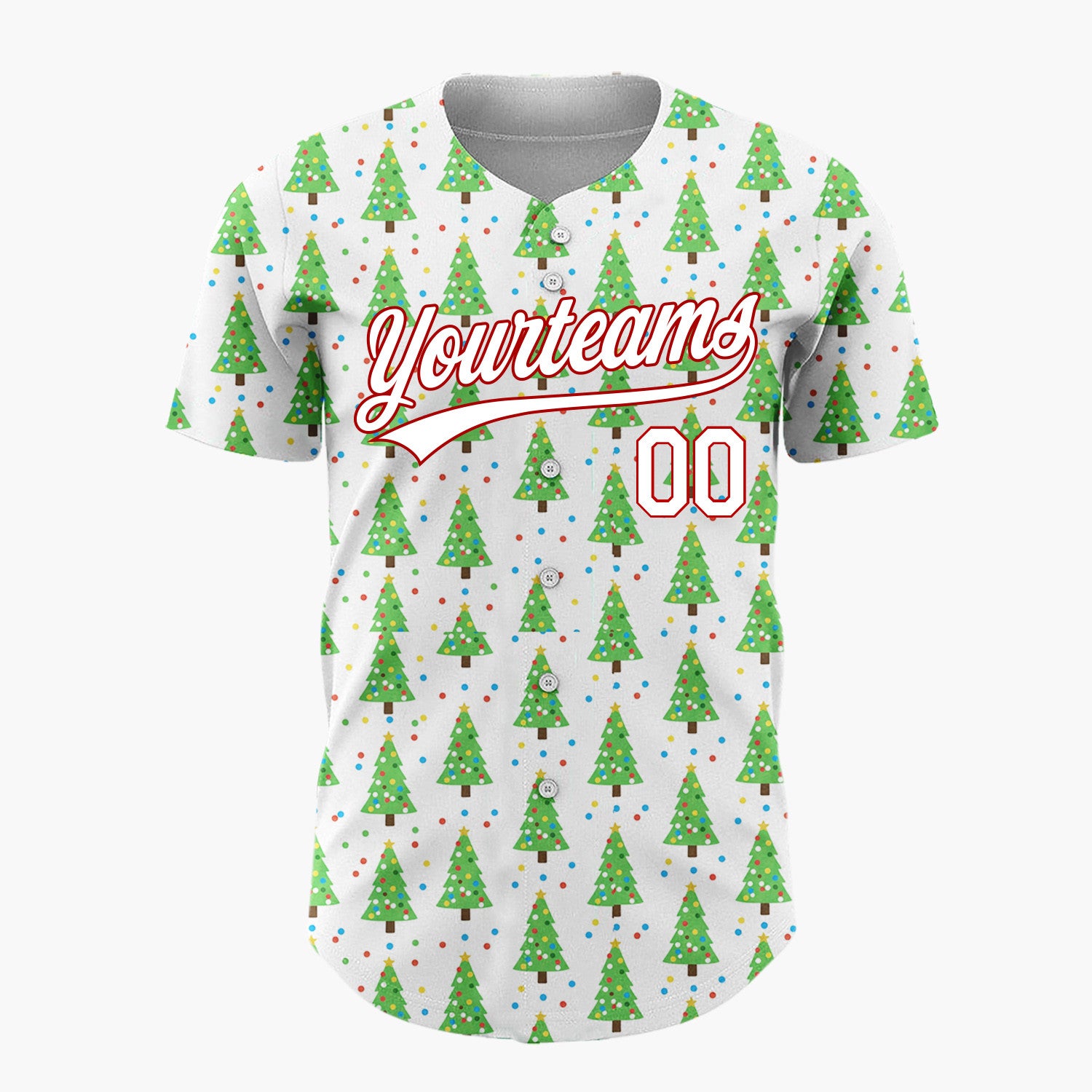 Custom White Green Christmas Trees With Colorful Dots Classic Holiday Pattern Christmas Baseball Jersey