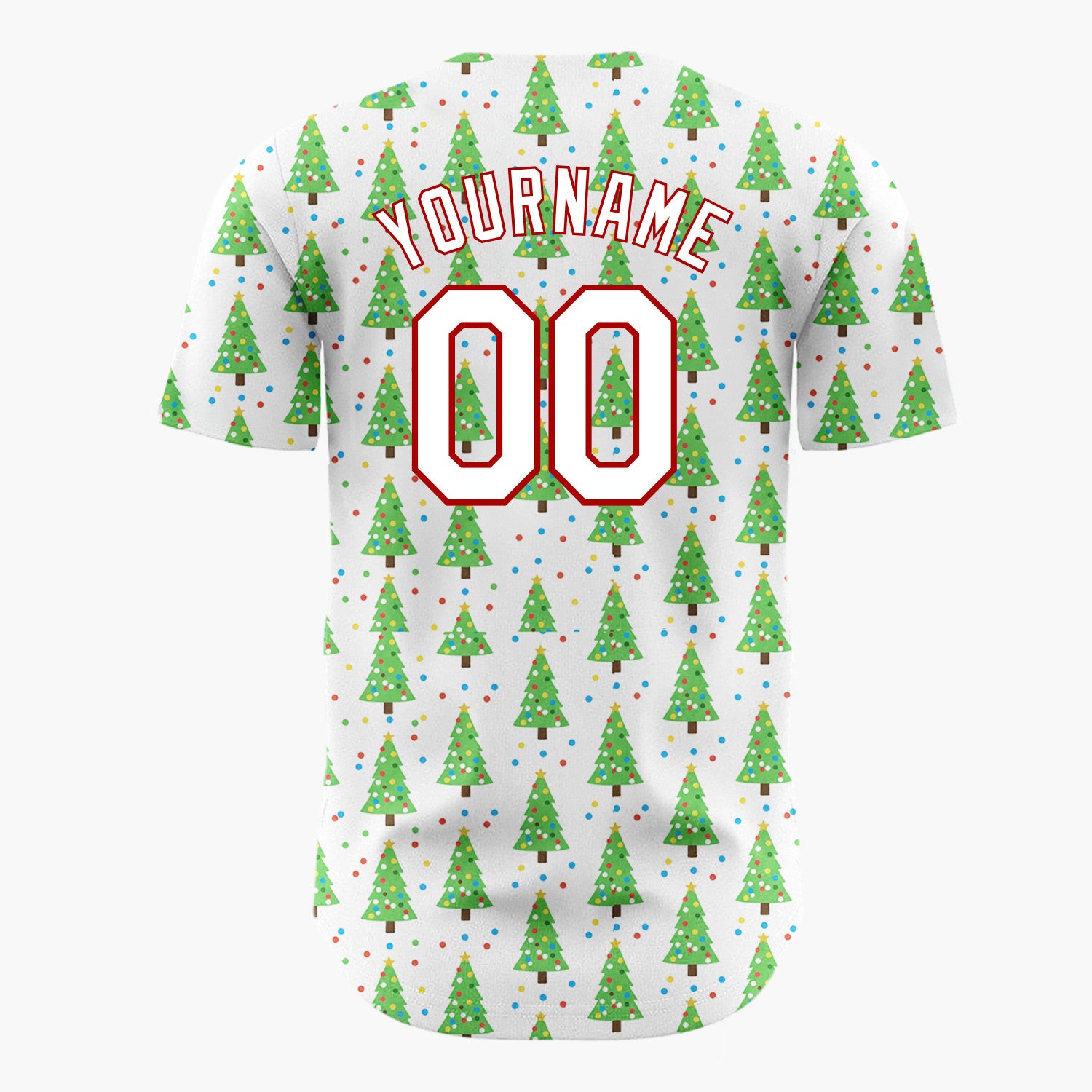 Custom White Green Christmas Trees With Colorful Dots Classic Holiday Pattern Christmas Baseball Jersey