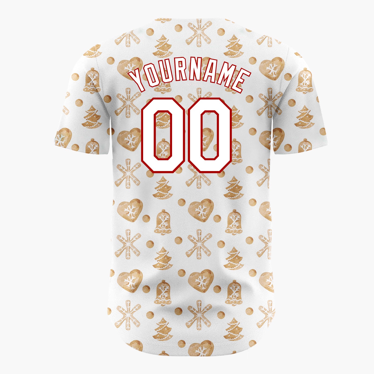 Custom White Gingerbread Cookie Watercolor Pattern Christmas Baseball Jersey