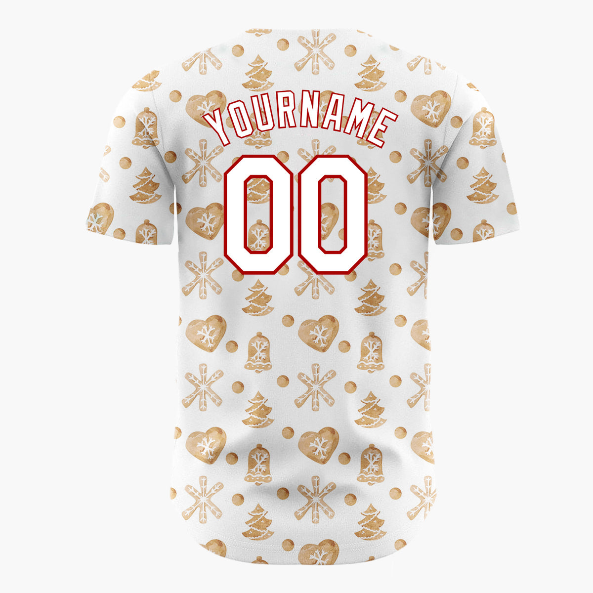 Custom White Gingerbread Cookie Watercolor Pattern Christmas Baseball Jersey