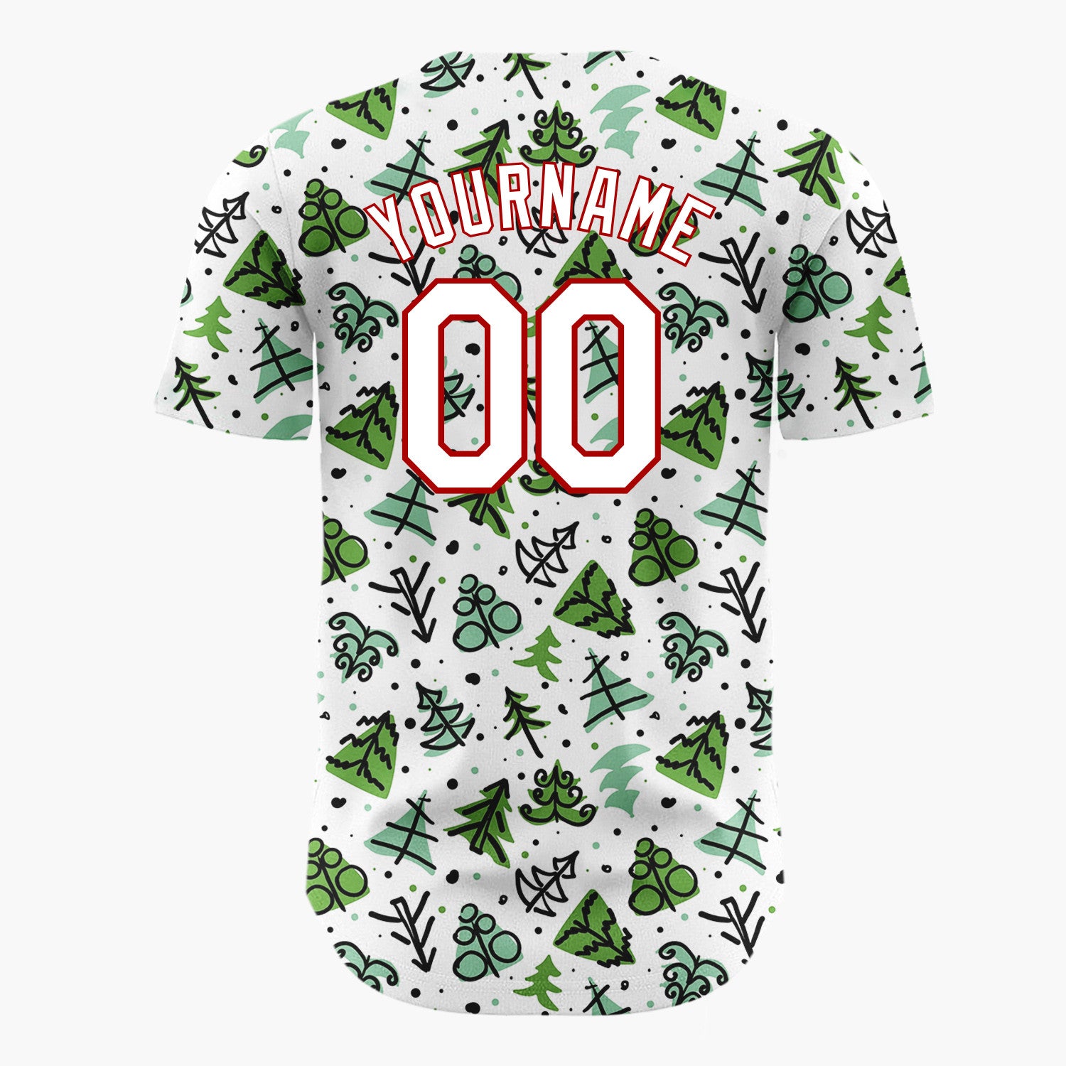 Custom White Green Christmas Tree Branch Doodle Pattern Christmas Baseball Jersey