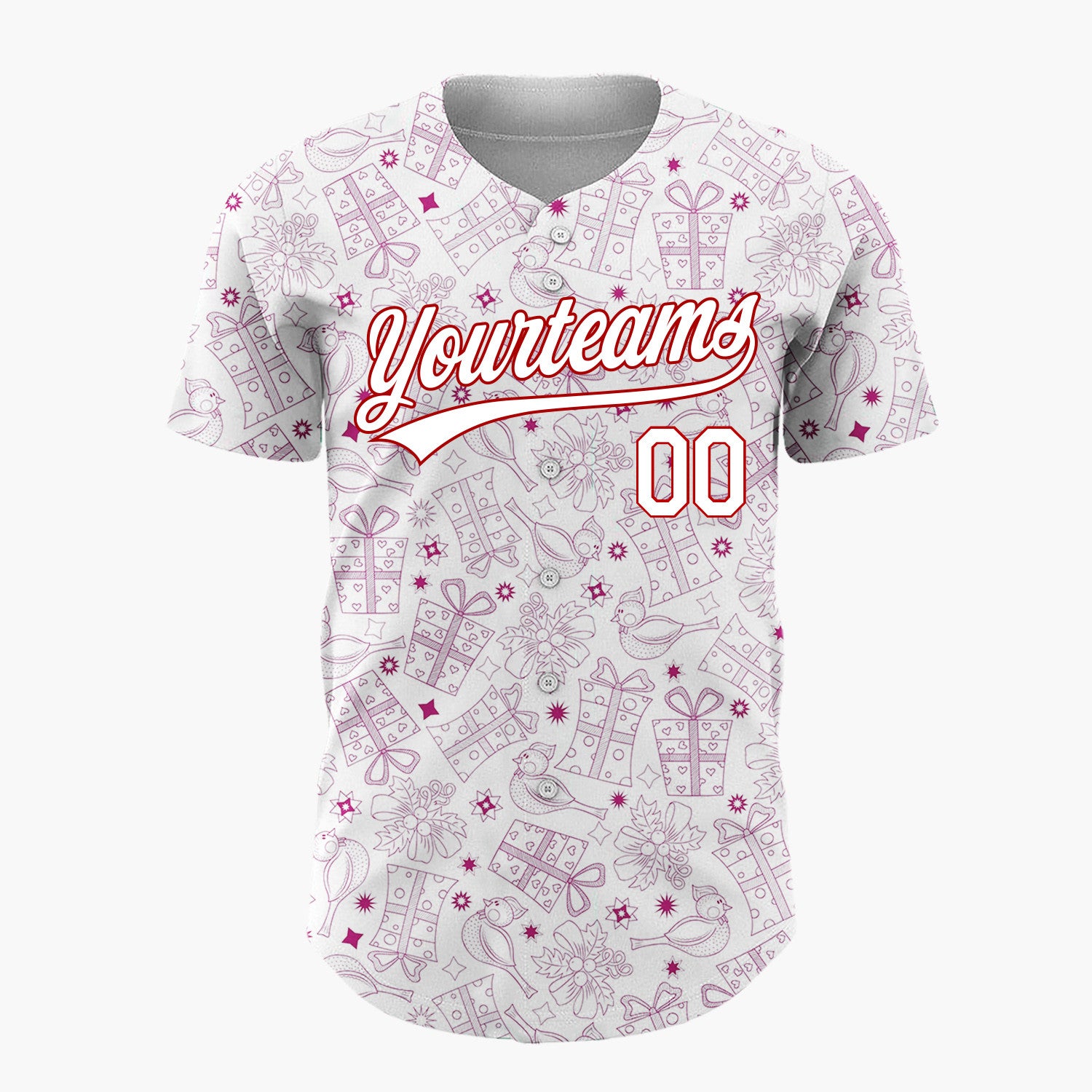 Custom White Purple Gift Bird Outline Pattern Christmas Baseball Jersey