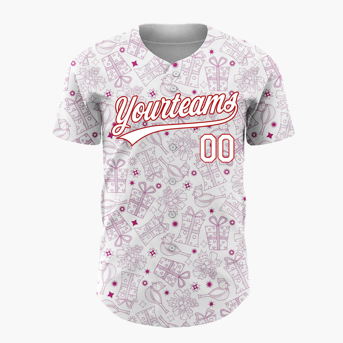 Custom White Purple Gift Bird Outline Pattern Christmas Baseball Jersey