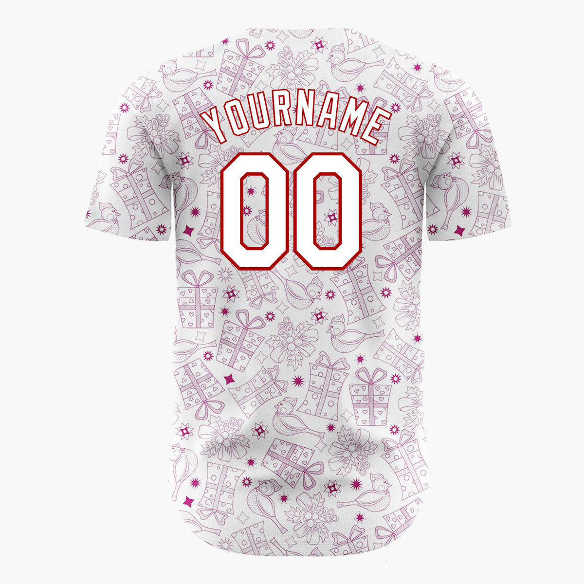 Custom White Purple Gift Bird Outline Pattern Christmas Baseball Jersey