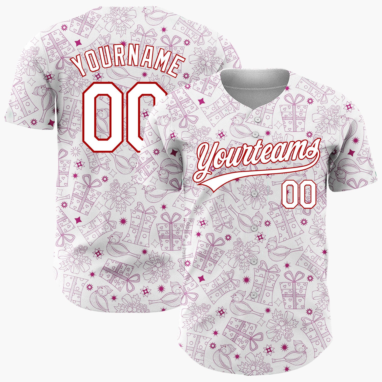Custom White Purple Gift Bird Outline Pattern Christmas Baseball Jersey