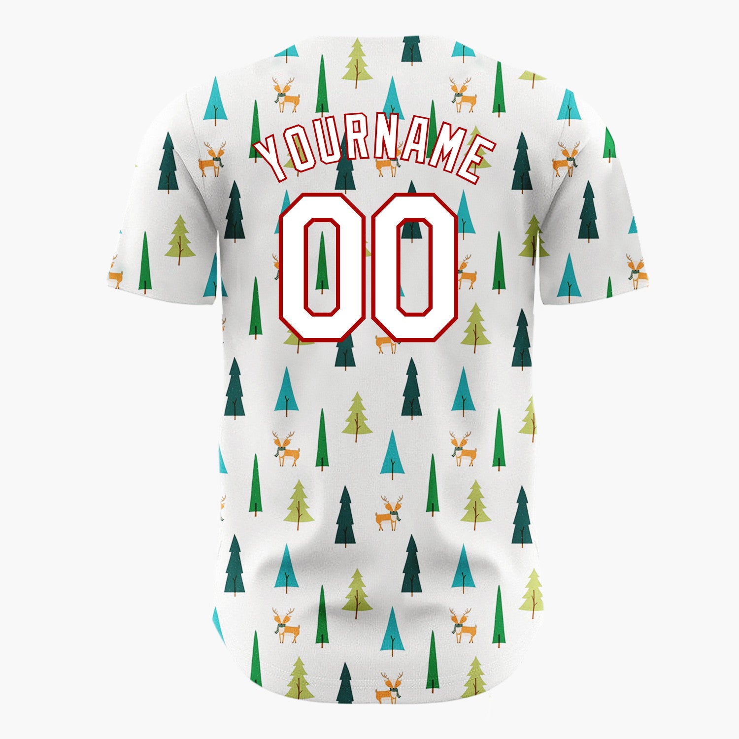 Custom White Green Reindeers And Trees Scandinavian Christmas Baseball Jersey