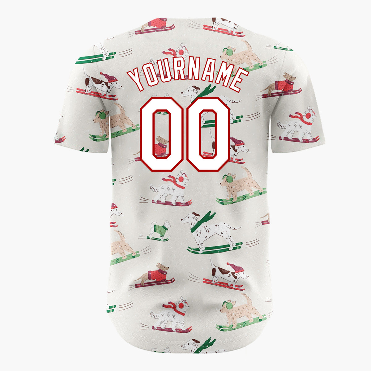 Custom White Dogs Sledding Christmas Cartoon Pattern Christmas Baseball Jersey