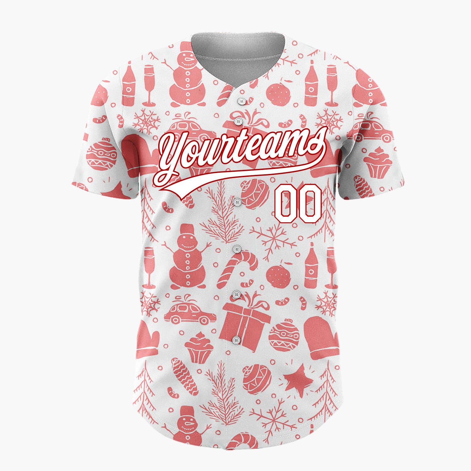 Custom White Coral Christmas Icon Silhouette Pattern Christmas Baseball Jersey