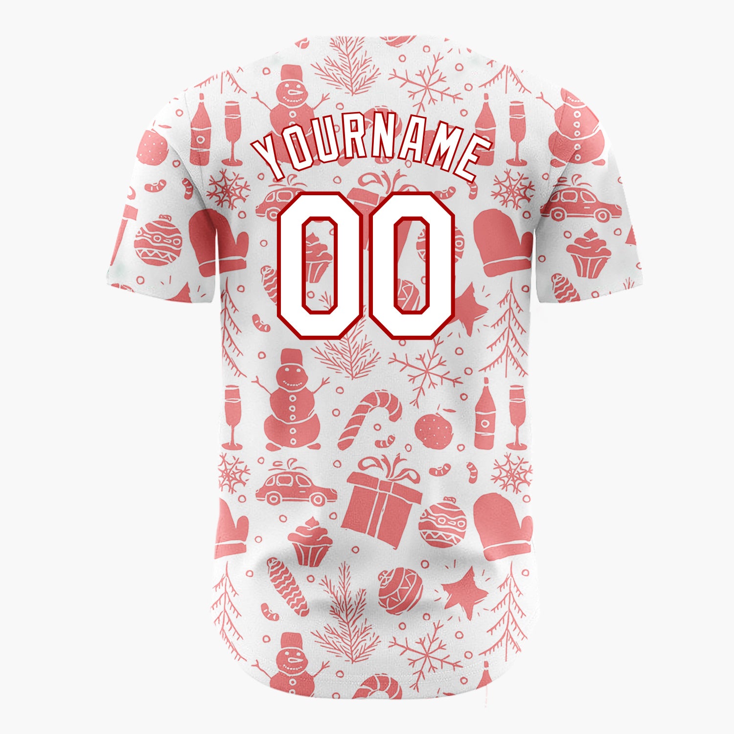 Custom White Coral Christmas Icon Silhouette Pattern Christmas Baseball Jersey