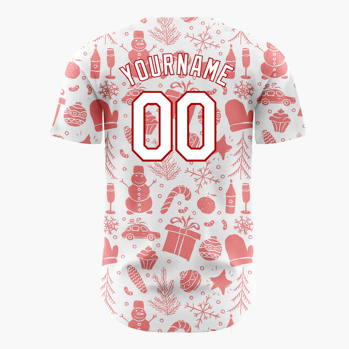 Custom White Coral Christmas Icon Silhouette Pattern Christmas Baseball Jersey