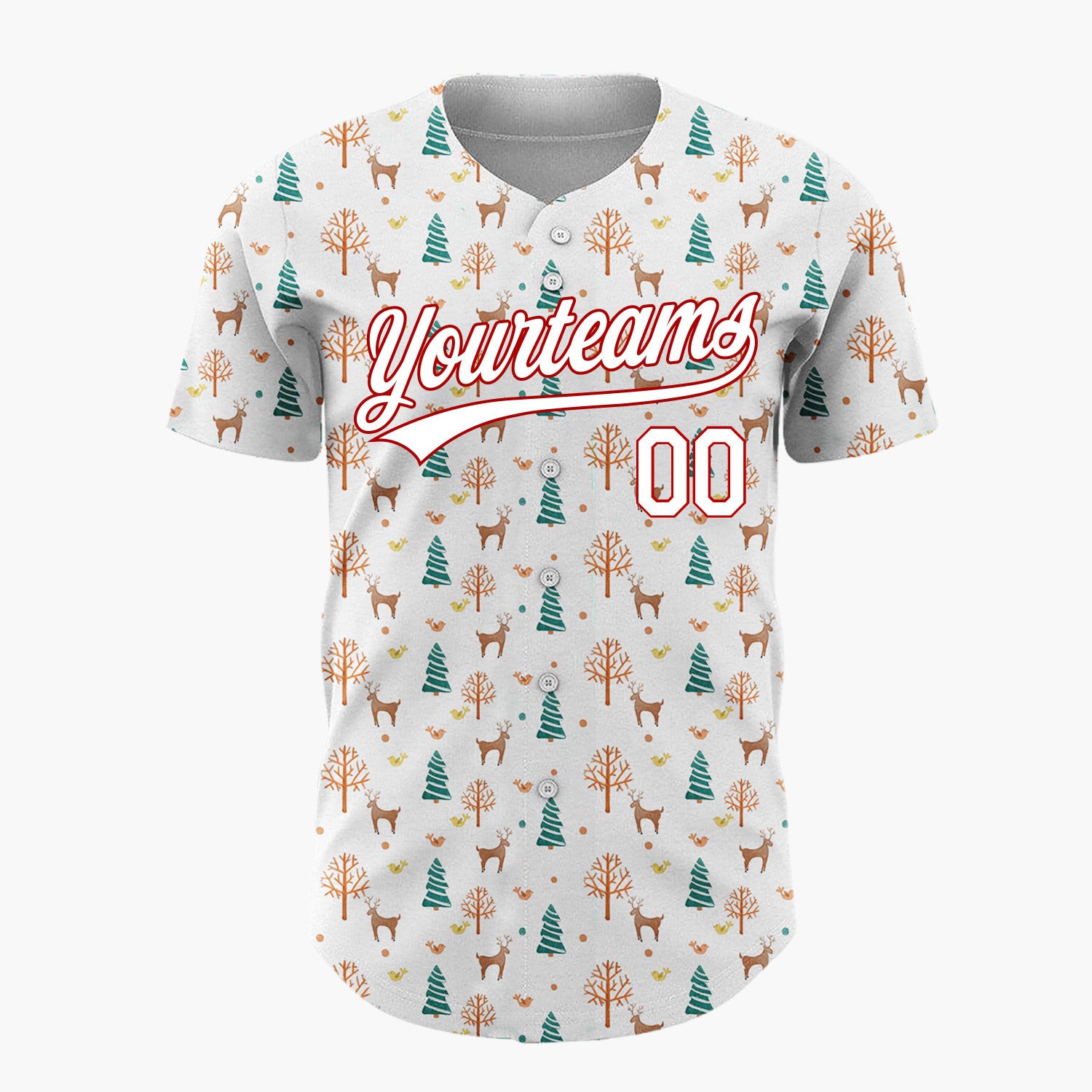 Custom White Christmas Trees And Reindeer Cartoon Pattern Christmas Baseball Jersey