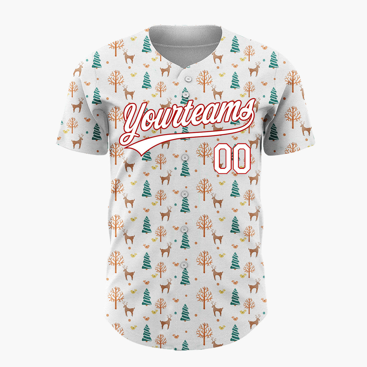 Custom White Christmas Trees And Reindeer Cartoon Pattern Christmas Baseball Jersey
