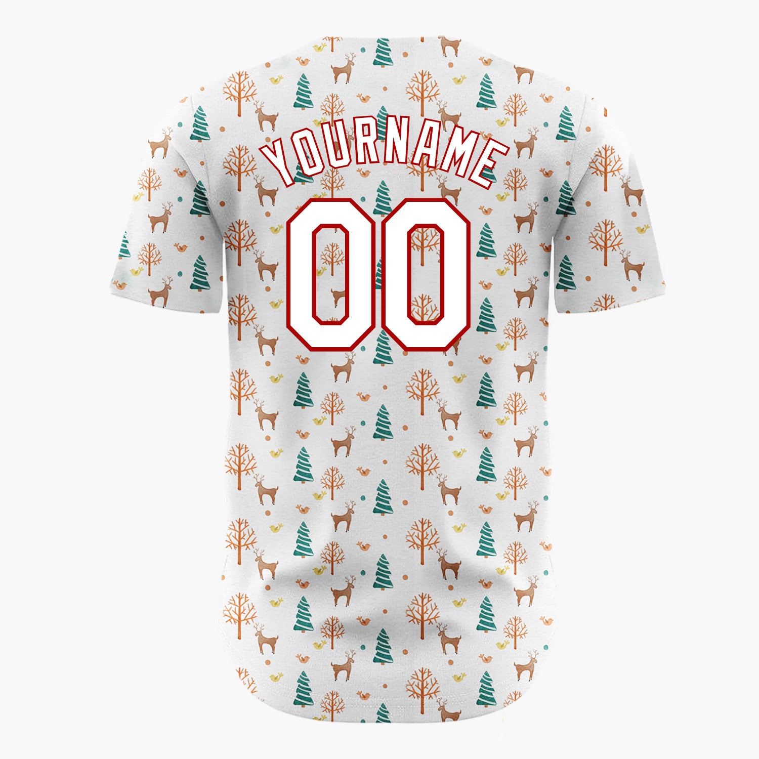 Custom White Christmas Trees And Reindeer Cartoon Pattern Christmas Baseball Jersey