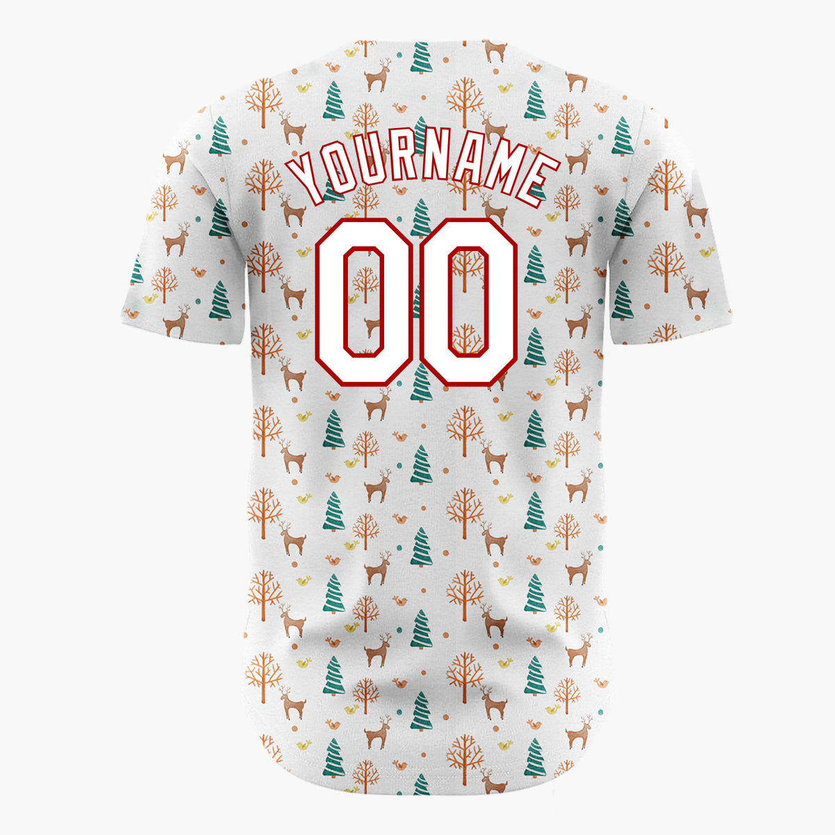Custom White Christmas Trees And Reindeer Cartoon Pattern Christmas Baseball Jersey
