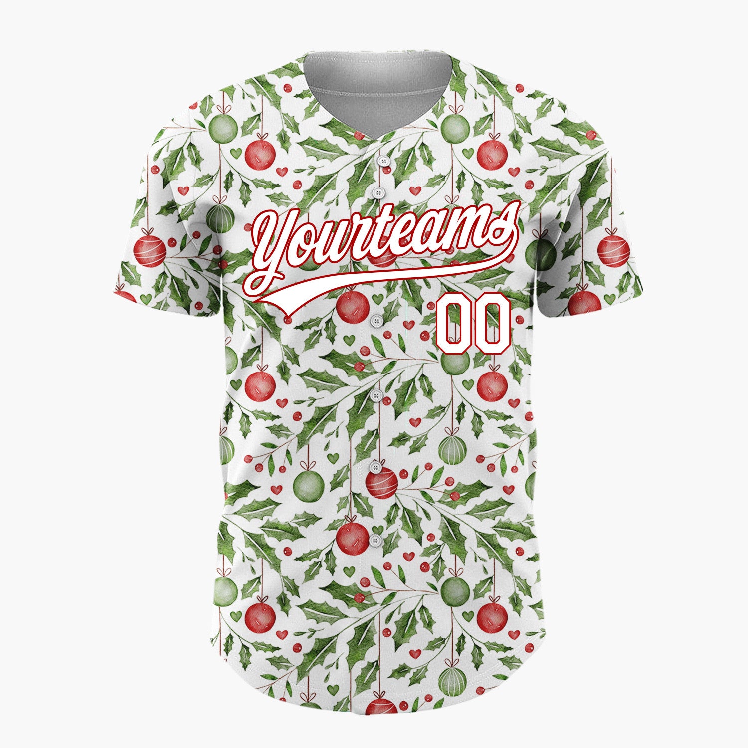 Custom White Holly Leaves And Ornaments Watercolor Christmas Baseball Jersey