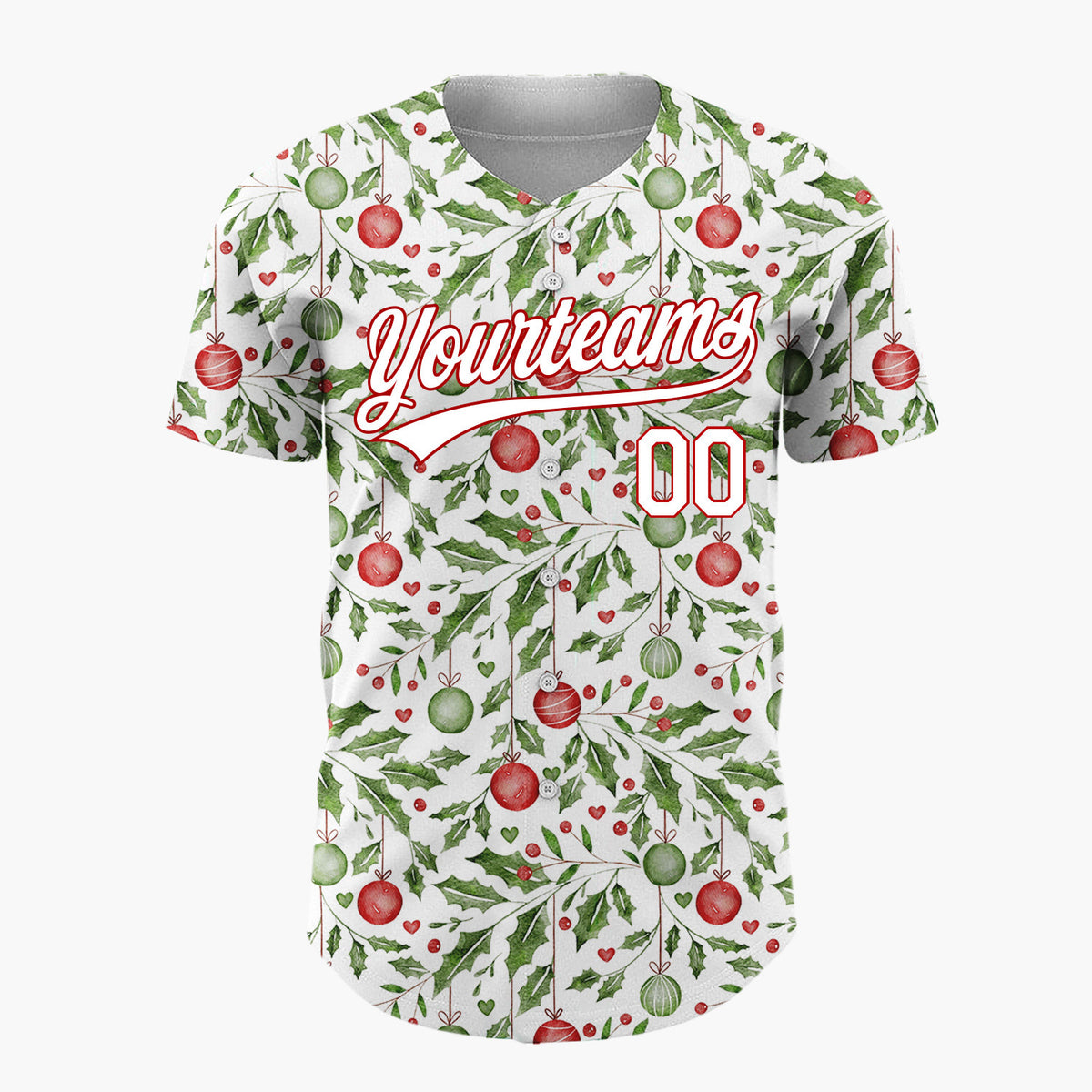 Custom White Holly Leaves And Ornaments Watercolor Christmas Baseball Jersey