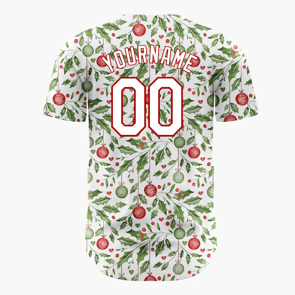 Custom White Holly Leaves And Ornaments Watercolor Christmas Baseball Jersey