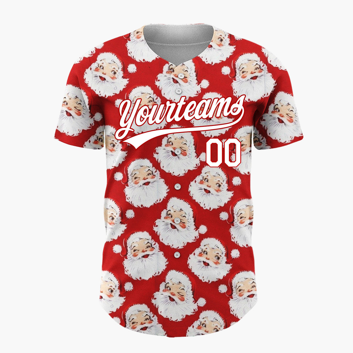 Custom Red Winking Santa Faces Whimsical Christmas Baseball Jersey