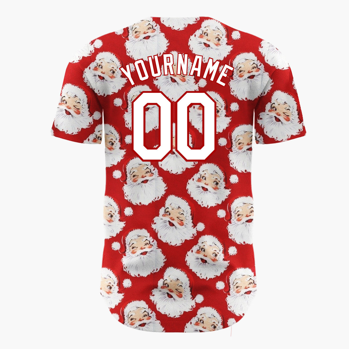 Custom Red Winking Santa Faces Whimsical Christmas Baseball Jersey