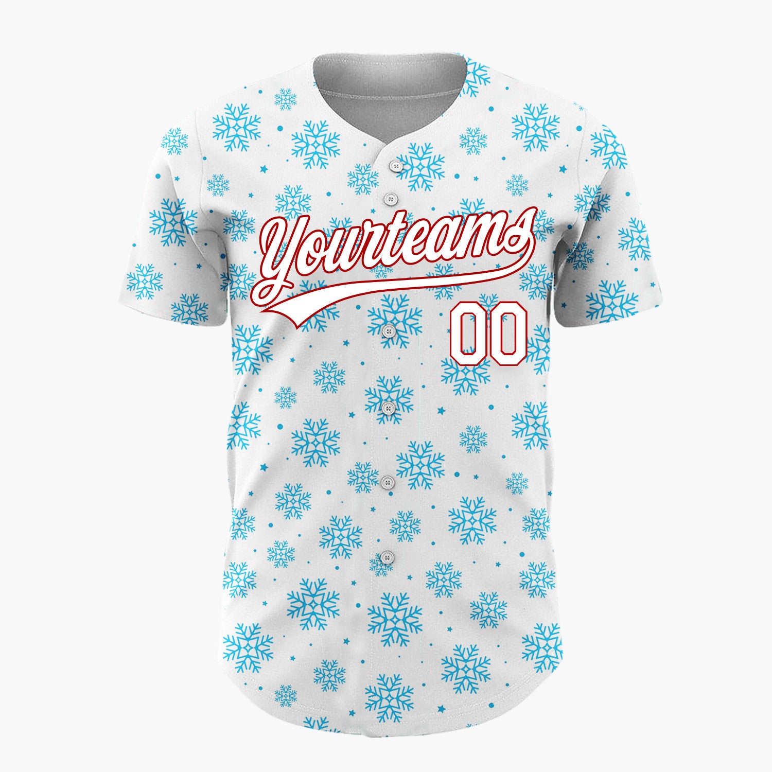 Custom White Blue Scattered Snowflakes Stars Winter Pattern Christmas Baseball Jersey