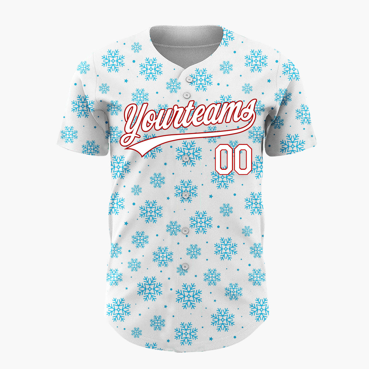 Custom White Blue Scattered Snowflakes Stars Winter Pattern Christmas Baseball Jersey