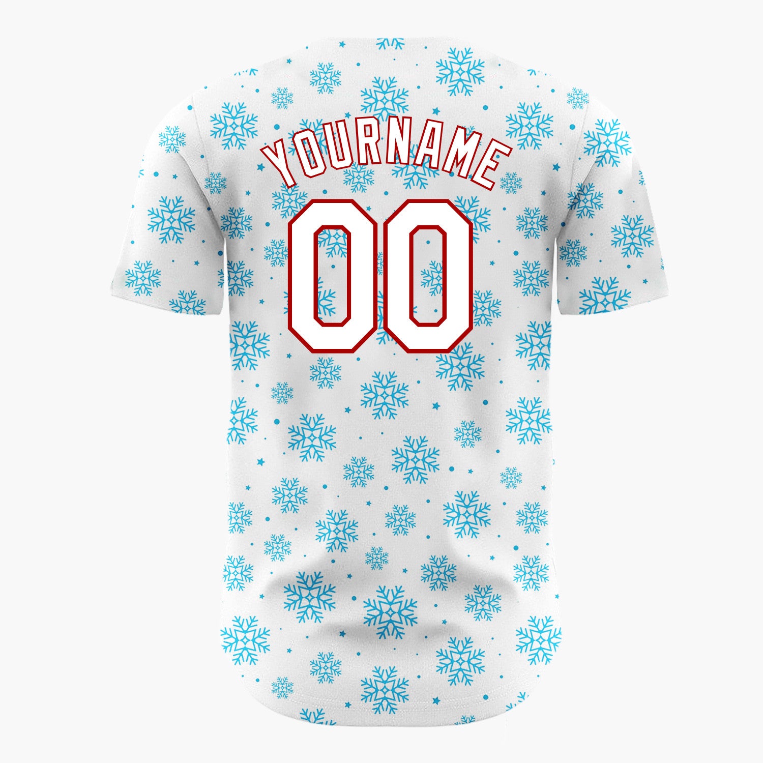 Custom White Blue Scattered Snowflakes Stars Winter Pattern Christmas Baseball Jersey