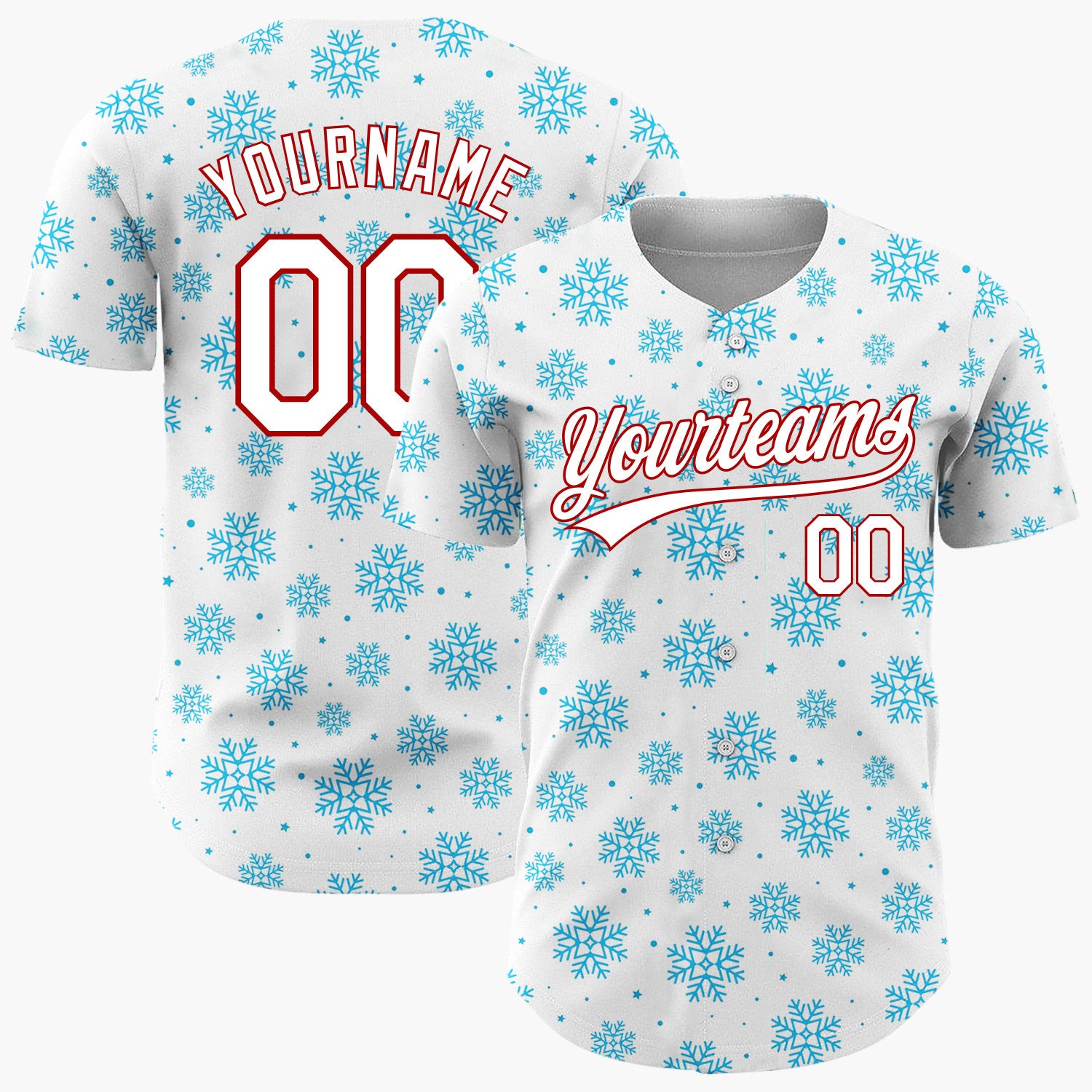 Custom White Blue Scattered Snowflakes Stars Winter Pattern Christmas Baseball Jersey
