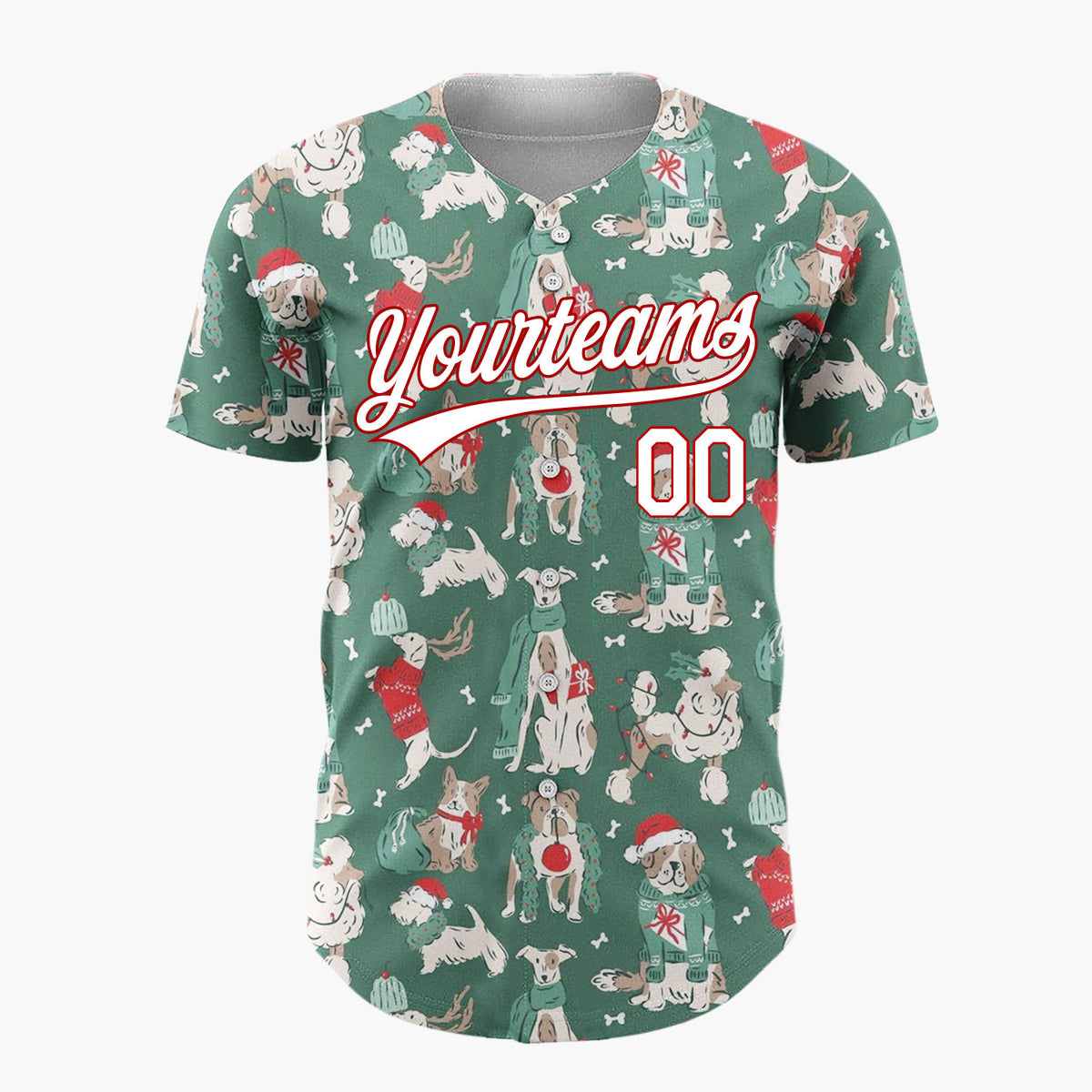 Custom White Dogs Cozy Christmas Fun Cartoon Pattern Christmas Baseball Jersey