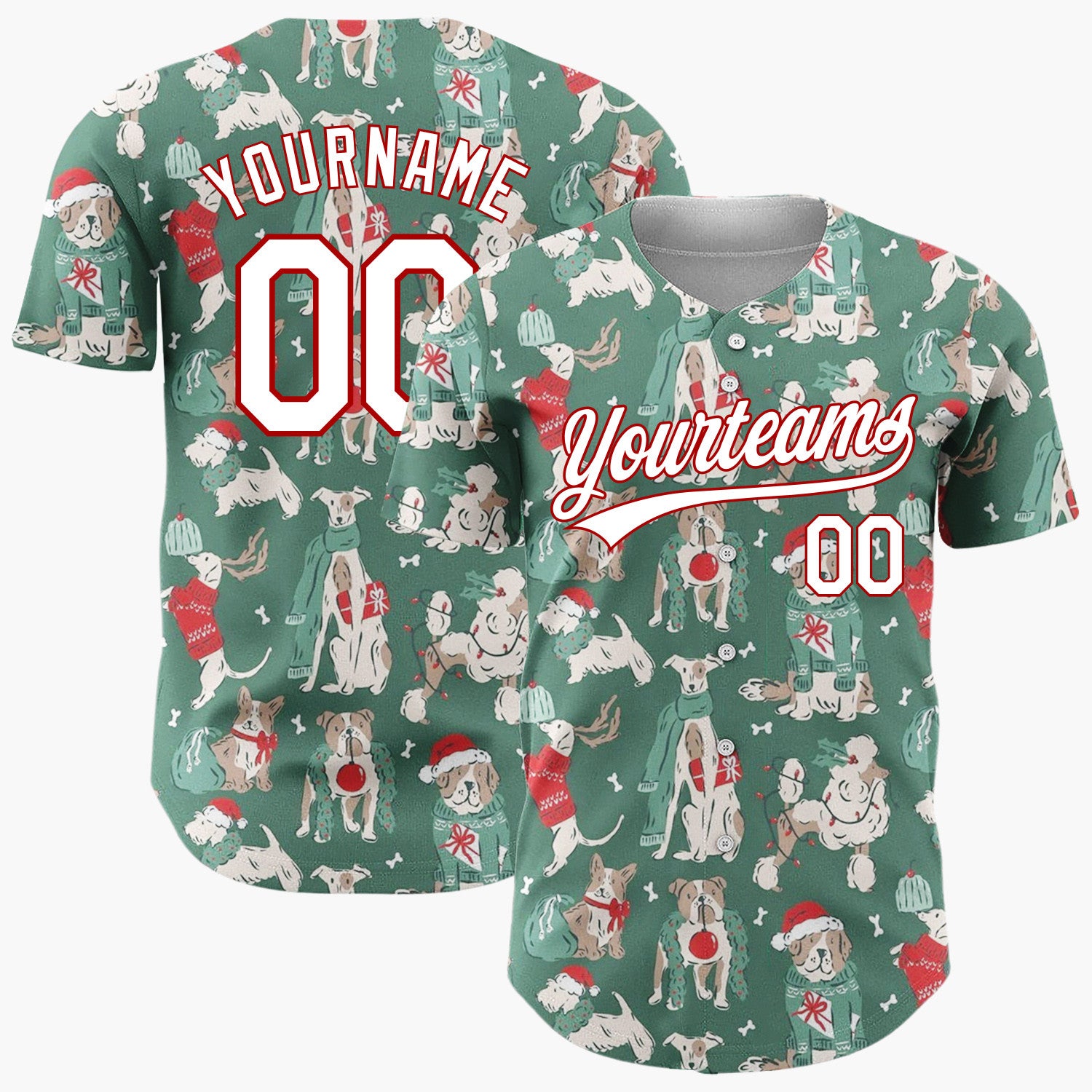 Custom White Dogs Cozy Christmas Fun Cartoon Pattern Christmas Baseball Jersey