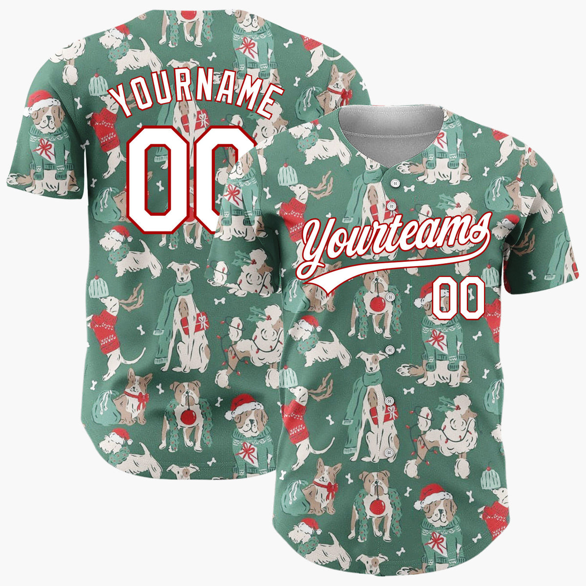 Custom White Dogs Cozy Christmas Fun Cartoon Pattern Christmas Baseball Jersey