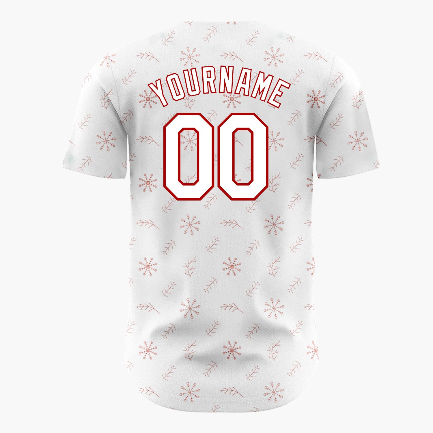 Custom White Pink Snowflakes Twigs Minimalist Dotted Pattern Christmas Baseball Jersey