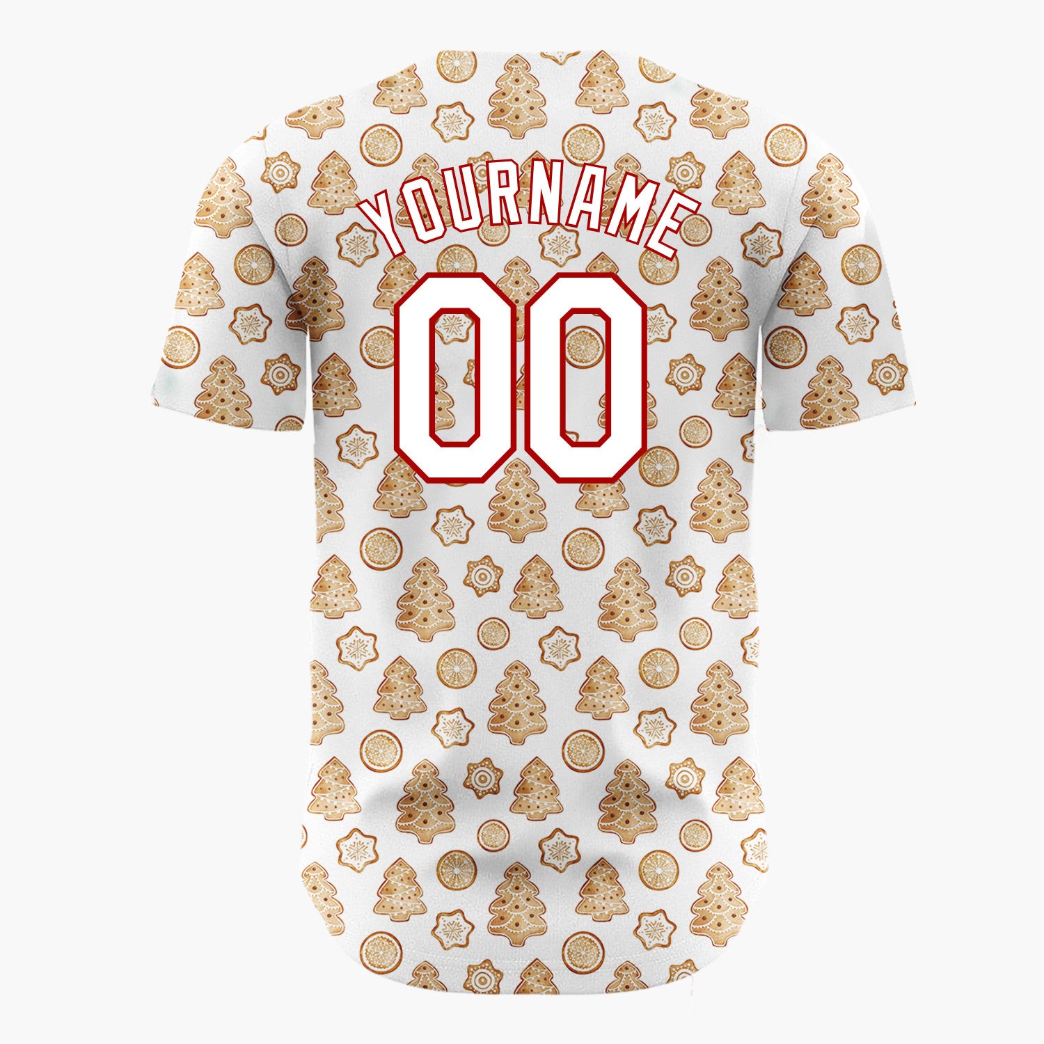 Custom White Gingerbread Trees And Oranges Baked Goods Pattern Christmas Baseball Jersey