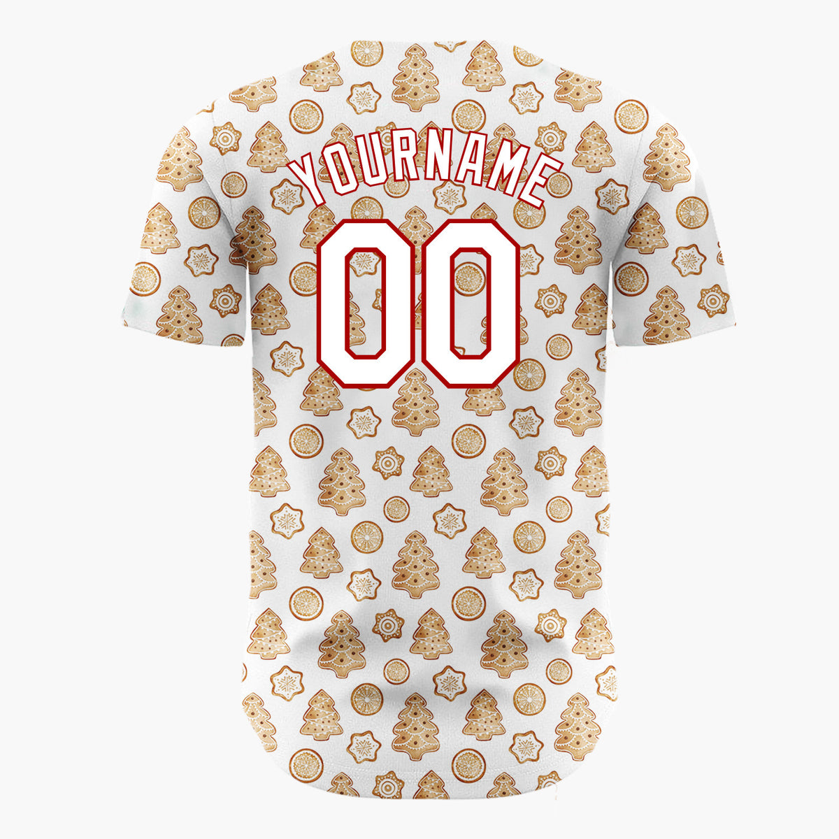 Custom White Gingerbread Trees And Oranges Baked Goods Pattern Christmas Baseball Jersey