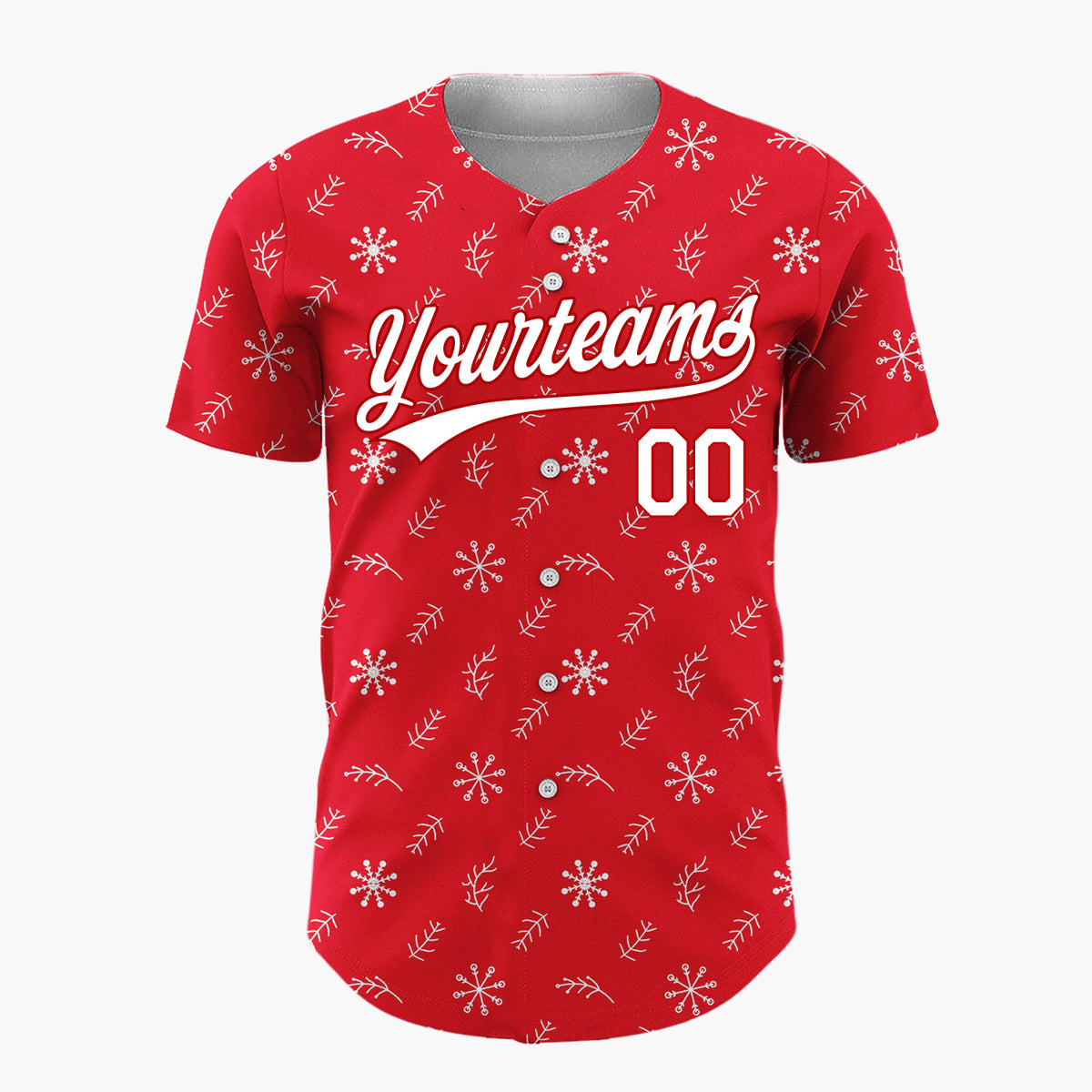 Custom Red White Snowflakes Twigs Minimalist Dotted Pattern Christmas Baseball Jersey