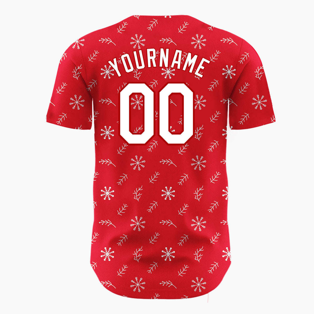 Custom Red White Snowflakes Twigs Minimalist Dotted Pattern Christmas Baseball Jersey